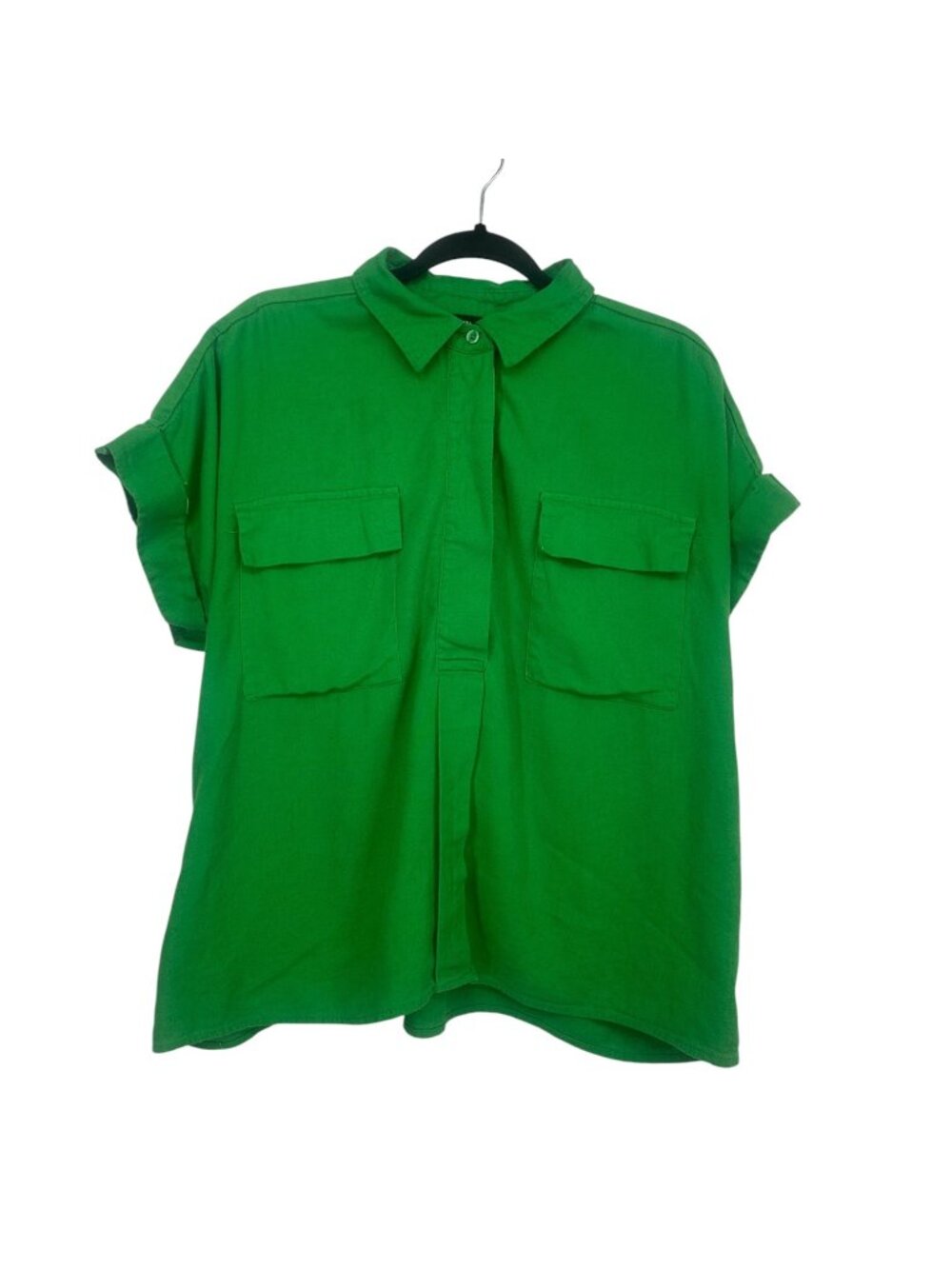 Simply Vera Vera Wang Top Women’s XXL Green Linen Blend Relaxed Button-Up Shirt